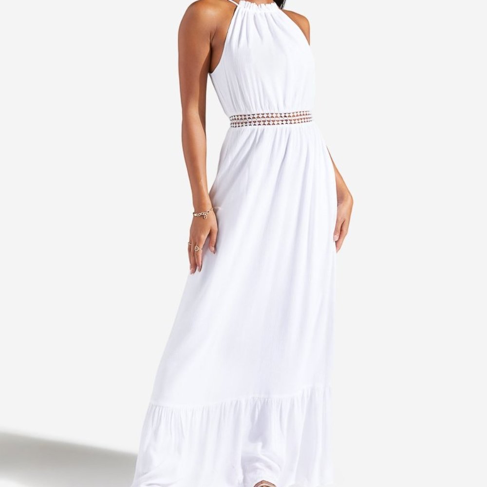 Crochet Trim High Halter Dress